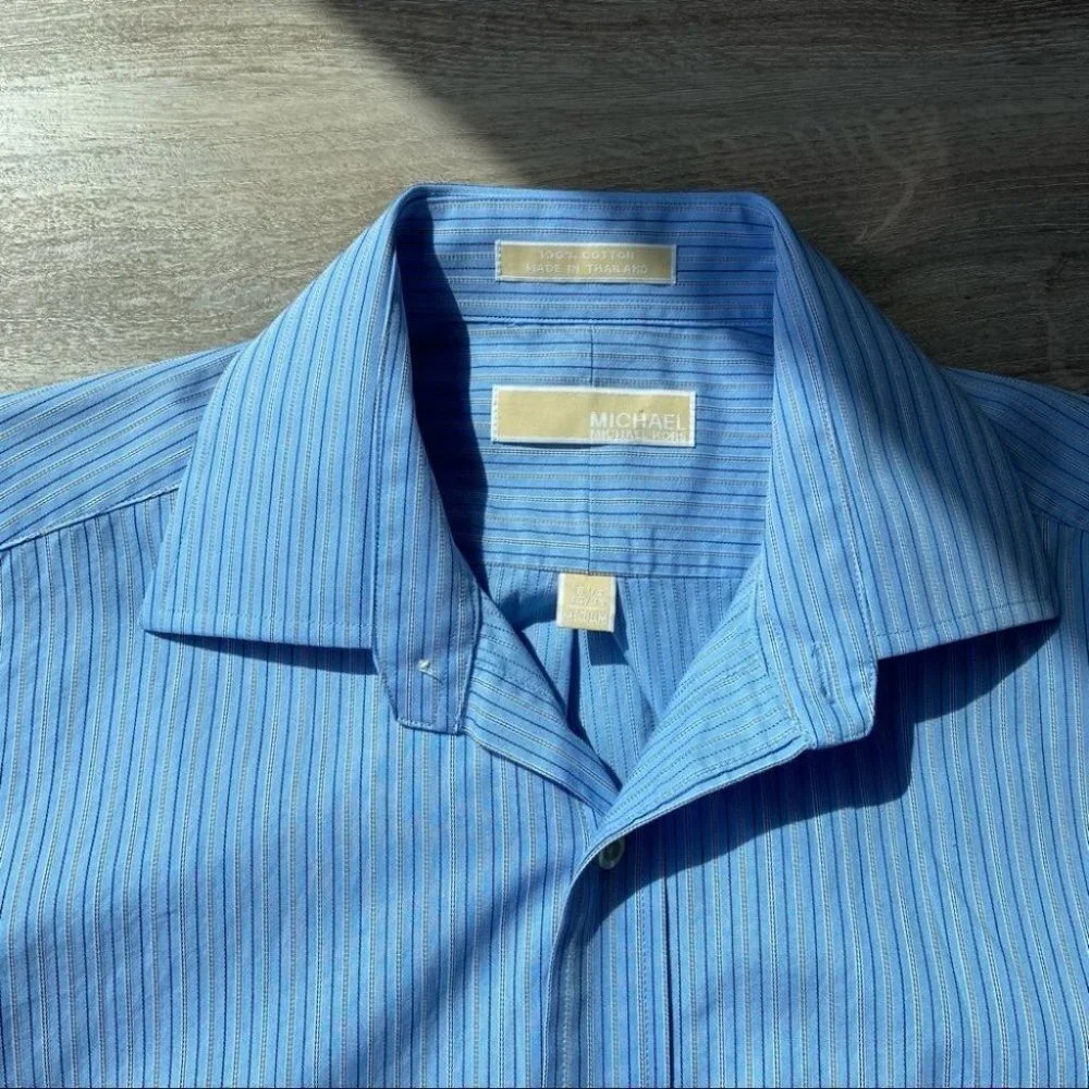 Michael Kors Blue Striped Button Down Dress Shirt - Picture 4 of 14